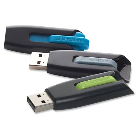 VERBATIM Store 'n' Go V3 16GB USB 3.0 Flash Drive, Pack/3 (Blue/Gray/Green) 99126